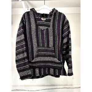 Baja Joe Men Purple Black Gray Mexican Baja Hoodie Pullover‎ Drug Rug Sweater M